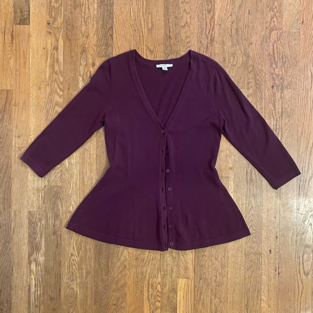 Isaac Mizrahi Peplum 3/4 Sleeve Cardigan, Deep Purple, Size XS